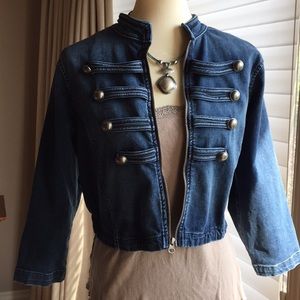 Torrid Cropped Denim Military Jacket/Blazer
